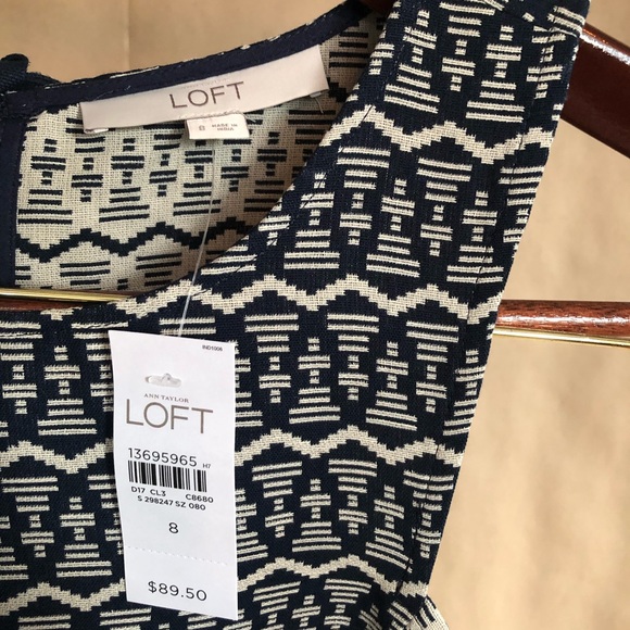 Loft blue & tan jacquard sleeveless midi dress NWT - Picture 5 of 8